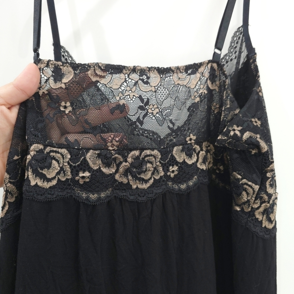Tahari Black Babydoll Cami Floral Gold Black Lace, Size Large, Coquette Romantic - Picture 7 of 9